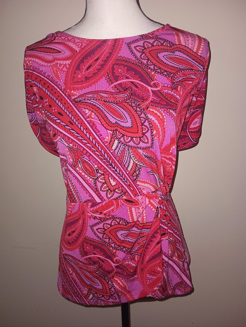 I.N.C. Vibrant Pink & Red Paisley Tie-Waist Top SZ1X